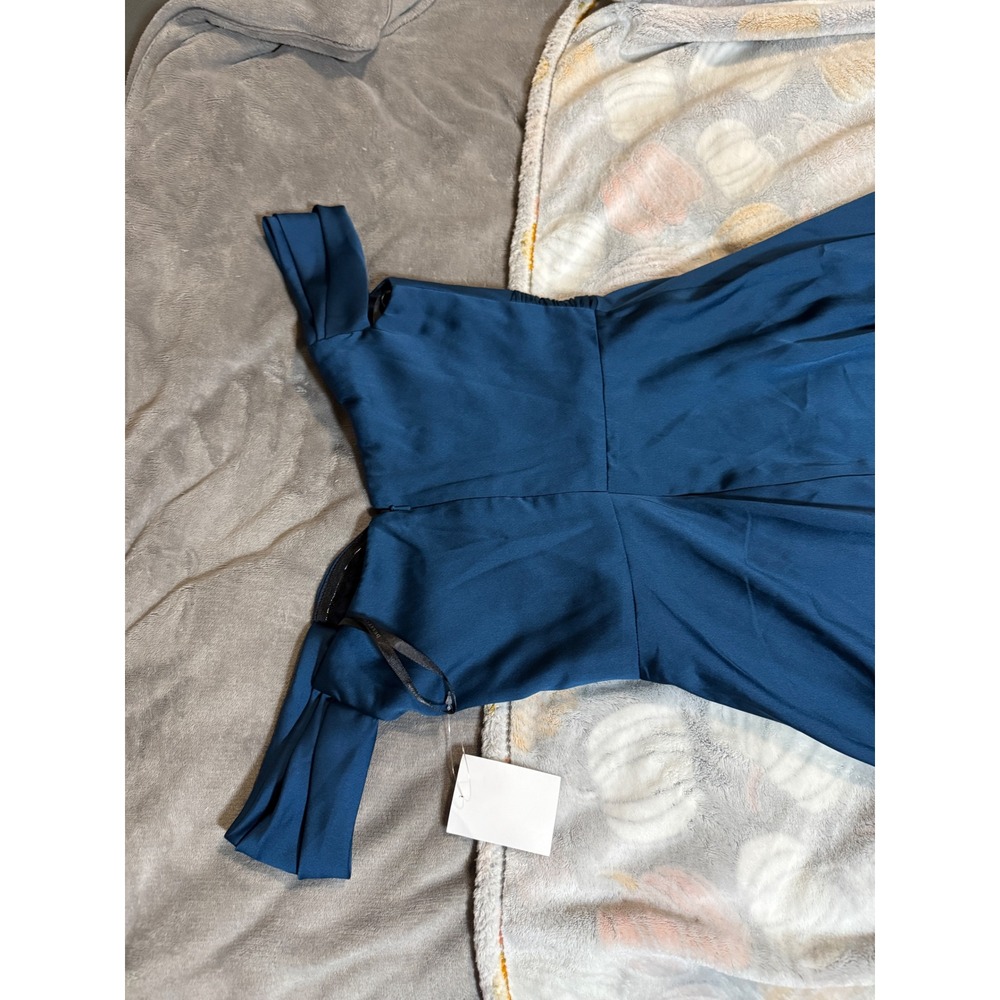 NWT Dessy Dress Size 0 OFF-THE-SHOULDER DRAPED NECKLINE MAXI Atlantic Blue‎ - Picture 10 of 12